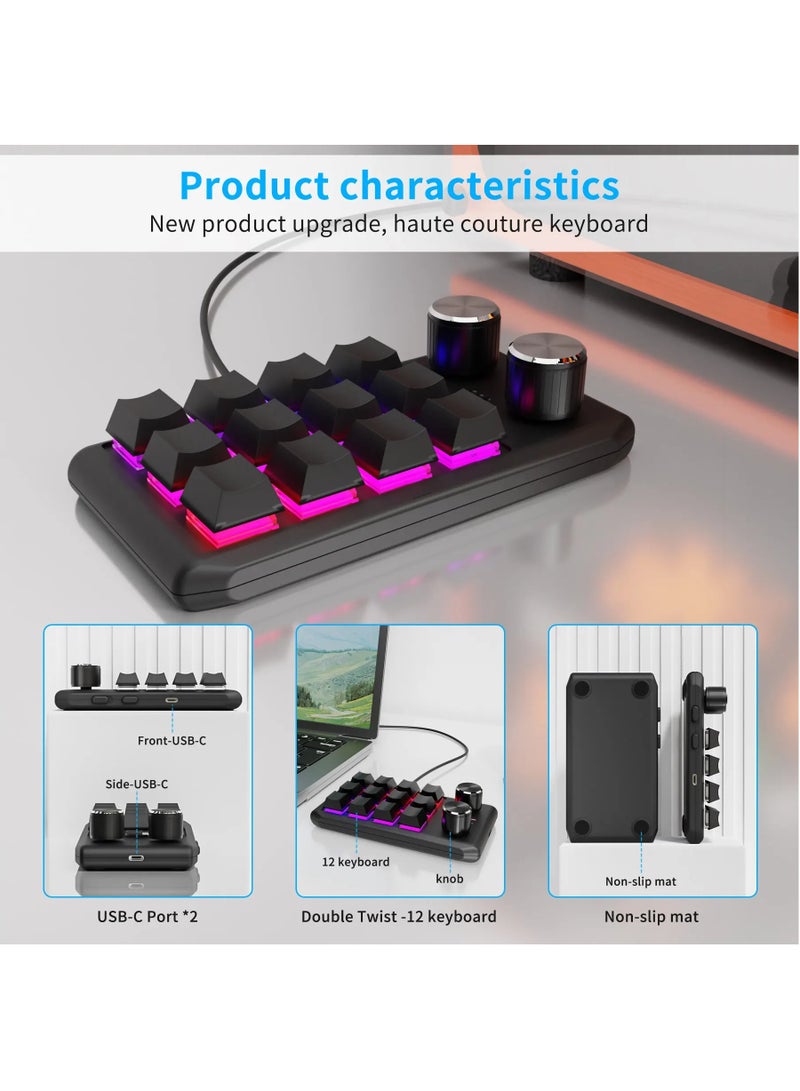 Programming Macro Custom 2 Knob Bluetooth Keyboard RGB 12 Key Copy Paste Mini Button Gaming Keypad Mechanical Hotswap Macropad