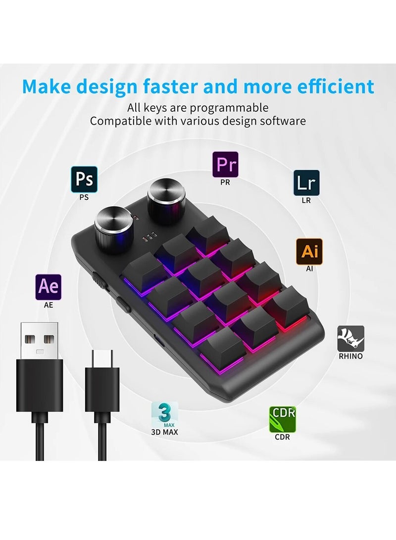 Programming Macro Custom 2 Knob Bluetooth Keyboard RGB 12 Key Copy Paste Mini Button Gaming Keypad Mechanical Hotswap Macropad