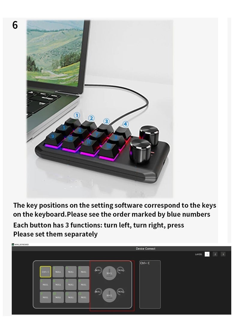 Programming Macro Custom 2 Knob Bluetooth Keyboard RGB 12 Key Copy Paste Mini Button Gaming Keypad Mechanical Hotswap Macropad