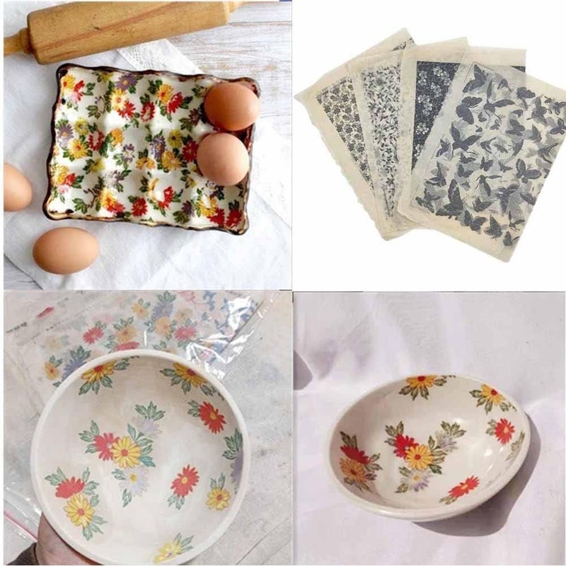 Primst 6PCS Pottery Art DIY Stickers Ceramic Clay Transfer Paper Flower Paper Porcelain Glaze Underglaze Transfers for Pottery Overglaze Enamel Waterslide Decal Blue - Image 5
