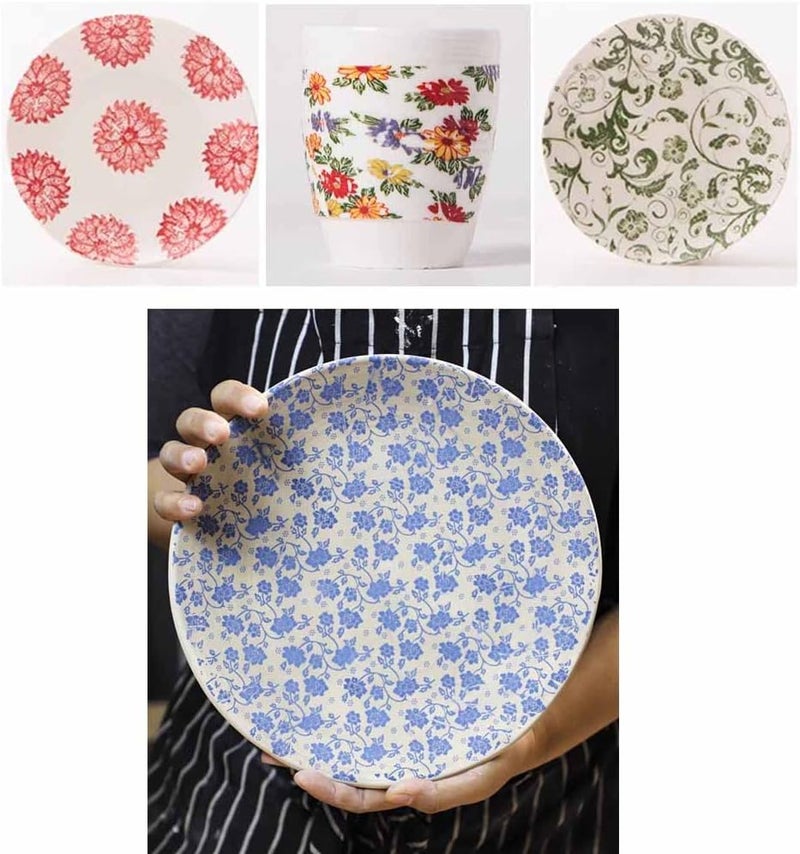 Primst 6PCS Pottery Art DIY Stickers Ceramic Clay Transfer Paper Flower Paper Porcelain Glaze Underglaze Transfers for Pottery Overglaze Enamel Waterslide Decal Blue - Image 4