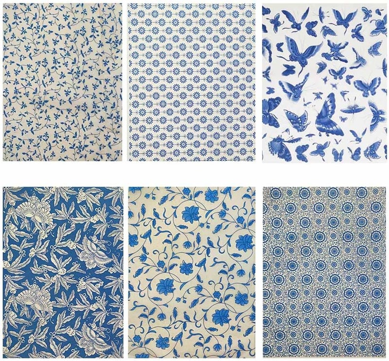 Primst 6PCS Pottery Art DIY Stickers Ceramic Clay Transfer Paper Flower Paper Porcelain Glaze Underglaze Transfers for Pottery Overglaze Enamel Waterslide Decal Blue - Image 1