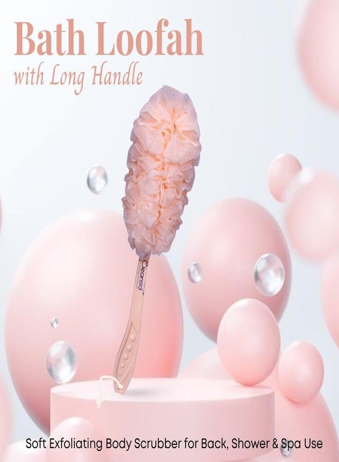 Cleansia Bath Loofah with Long Handle for Shower, Back Scrubber Exfoliating Body Wash Sponge for Men & Women, Gentle Skin Cleaner Bath Brush for Daily Use (Peach) - Image 2