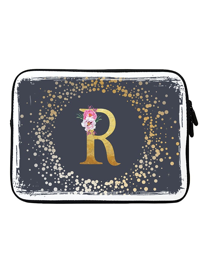 Stylizedd Laptop Sleeve Bag for Macbook 13, 14, 15, 16 inch- Custom Monogram Initial Letter Floral Pattern Alphabet - R  (Grey)  - Image 1