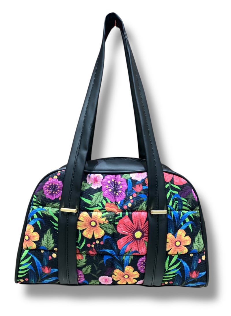 Black Hand and Crossbody Bag with Vibrant Floral Print and Elegant Spring Vibe” - Image 3