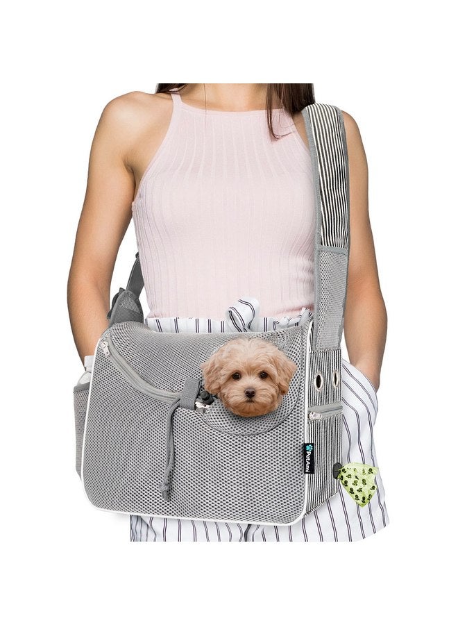 PetAmi PetAmi Small Dog Sling Carrier, Soft-Sided Crossbody Puppy Carrying Purse Bag, Adjustable Sling Pet Pouch to Wear Medium Cat Travel, Dog Bag for Traveling Breathable, Poop Bag Dispenser, Stripe Black - Image 1