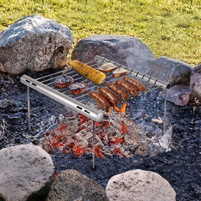 Mokshith Mokshith Portable Camping Grill Folding Compact Stainless Steel Charcoal Barbeque Grill Mini BBQ Pocket for Picnics Backpacking Backyards Survival  - Image 5