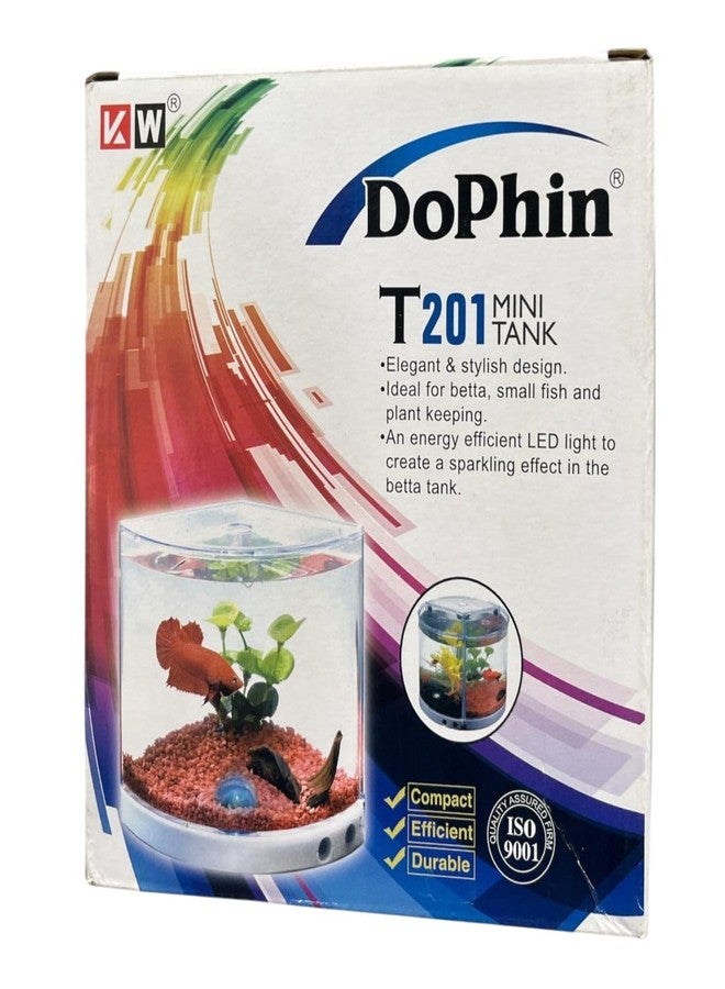 TUNAI Dophin T201 Mini Aquarium Fish Tank | Changeable Light | Elegant and Stylish Design | Ideal for Betta, Small Fish and Plant Keeping |Capacity - 1.4L Fish Tank (Original from Store) - Image 1
