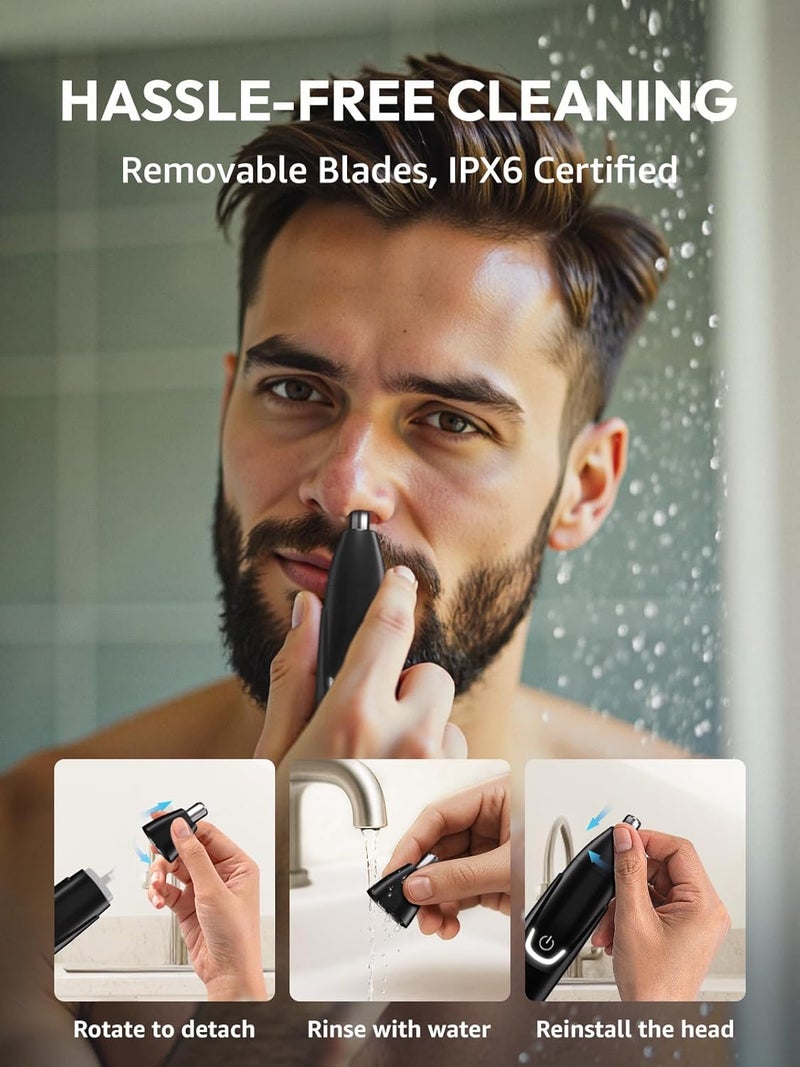 MANSPOT Nose & Ear Hair Trimmer for Men – Painless Nose Hair Trimmer Rechargeable with 8000-RPM Powerful Motor, Dual-Edge Blades, IPX6 Waterproof, USB-C Charging, 90min Runtime & Detachable Head - Image 5
