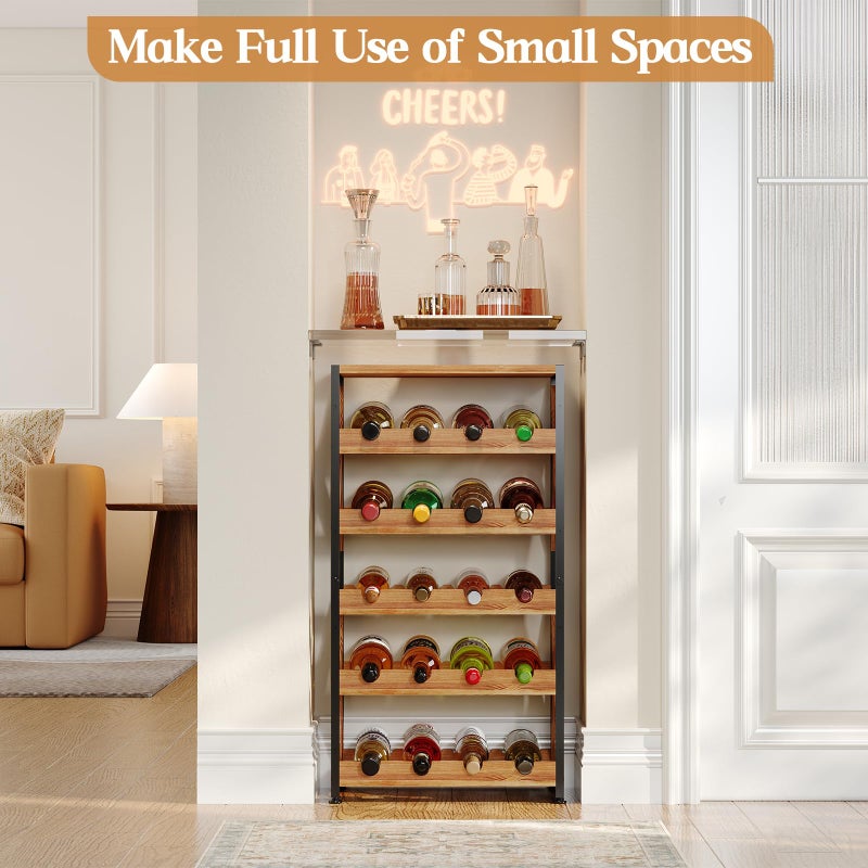 LUMAMU 20 Bottle Wine Rack Freestanding Floor with Wood Top,Wobble-Free 5 Tier Wine Display Storage Stand Shelf,Stackable Modular Wine Bottle Holder Rack for Kitchen,Cellar,Living Room - Image 3