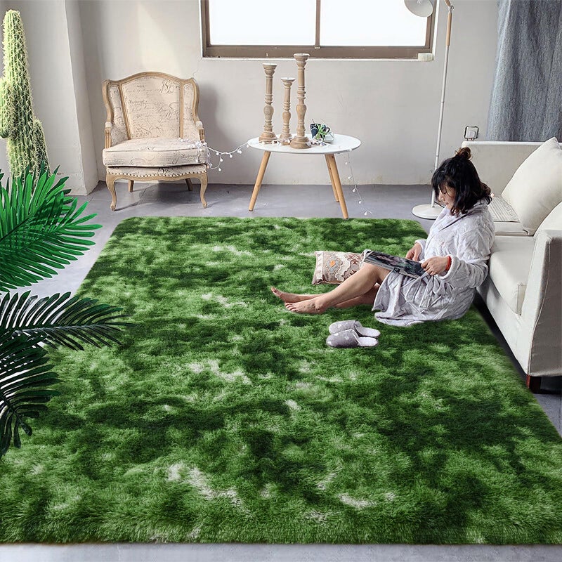 DweIke Fluffy Dark Green Rugs for Bedroom Living Room 4x6 Feet Soft Plush Shaggy TieDyed Forest Moss Green Girls Boys Kids Rug NonSlip and Machine Washable Carpet for Dorm Nursery Decor