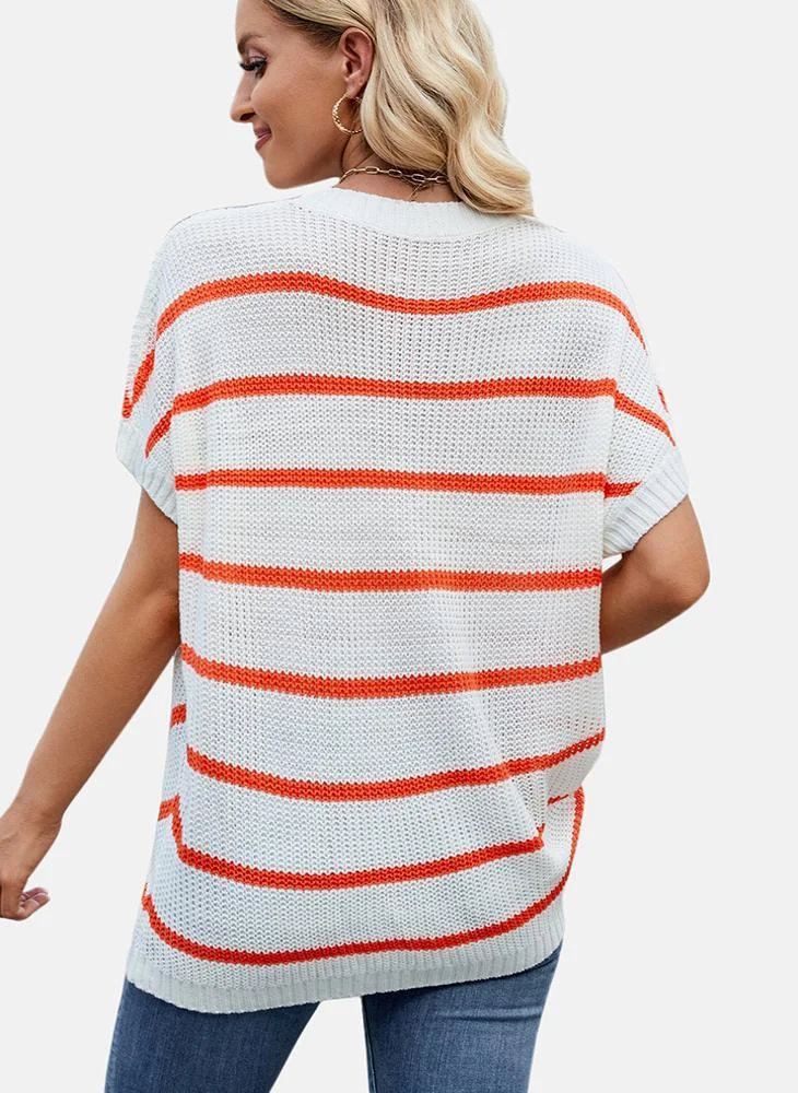 YUNIQEE White Round Neck Striped Top