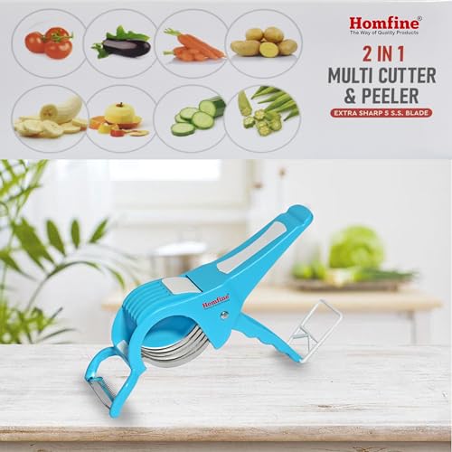 Homfine 2in1 Multi Cutter & Peeler Extra Sharp Stainless Steel Blades for Multipurpose Use in Kitchen Pleeling and Cutting Vegetables, Fruits (1Pc, Color May Vary) - Image 2