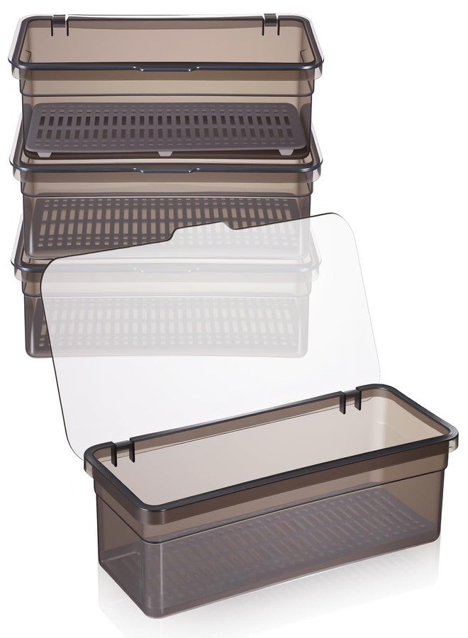 AojSup 4 PCS Flatware Tray with Lid and Drainer, Silverware Tray with Lid, Plastic Utensil Drawer Organizer, Clear Grey Cutlery Storage Container for Kitchen Home Travel - Image 1