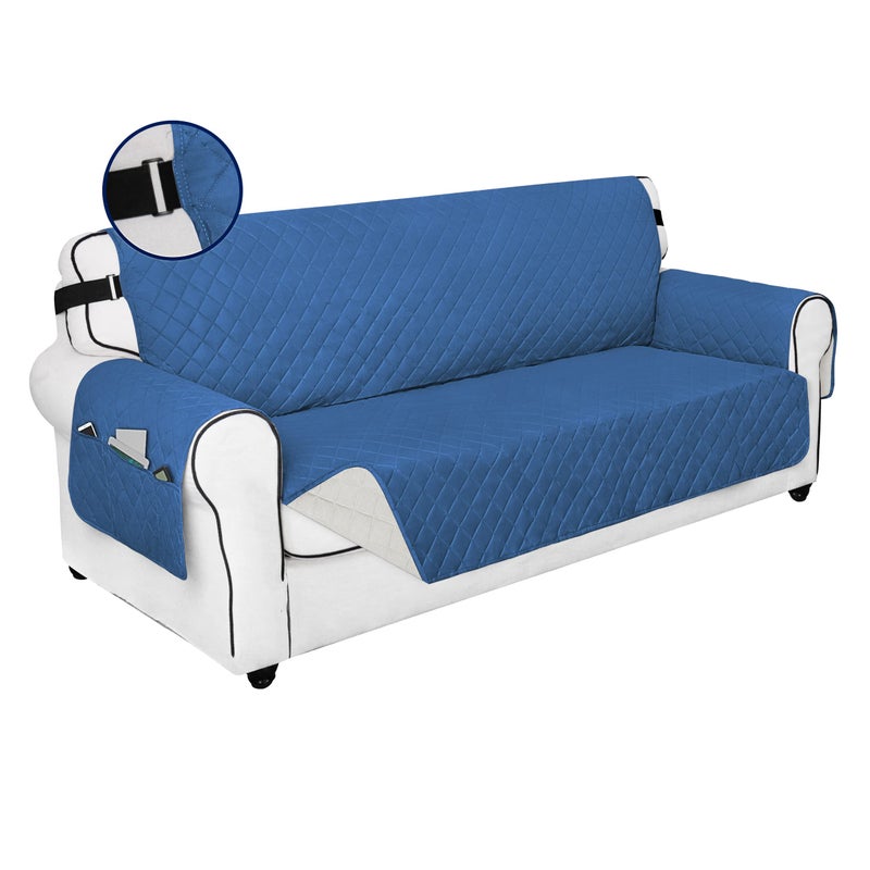 PureFit Reversible Sofa Couch Cover Water Resistant Couch Covers for 3 Cushion Washable Furniture Cover with NonSlip Foam and Adjustable Strap for Dogs Pets Sofa BlueIvory