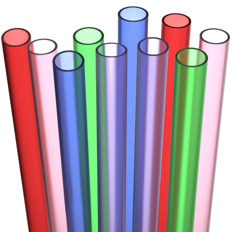 Fiesta First 10 EXTRA WIDE Long Reusable Hard Plastic Drinking Straws + Cleaning Brush - Fat Thick Large Jumbo Straws for Smoothies, Milkshakes, Thick Drinks - Assorted - Dishwasher Safe BPA Free - Image 1