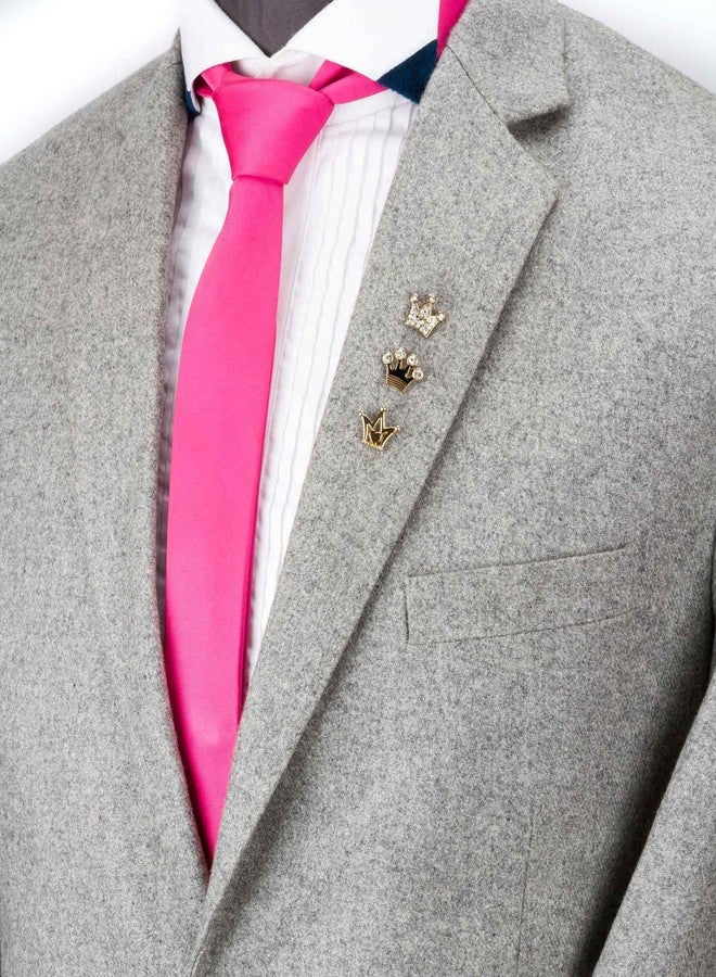 Knighthood Men's Set Of 3 Formal King Crown Lapel Pins/Shirt Stud Golden - Image 2