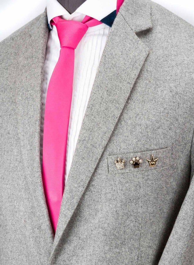 Knighthood Men's Set Of 3 Formal King Crown Lapel Pins/Shirt Stud Golden - Image 3