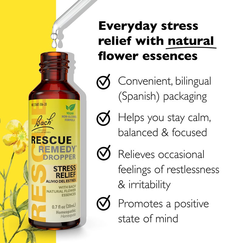 RESCUE Bach Remedy Dropper 20mL, Natural Stress Relief, Homeopathic Flower Essence, Vegan, Gluten & Sugar-Free, Non-Habit Forming (Non-Alcohol Formula) - Image 2