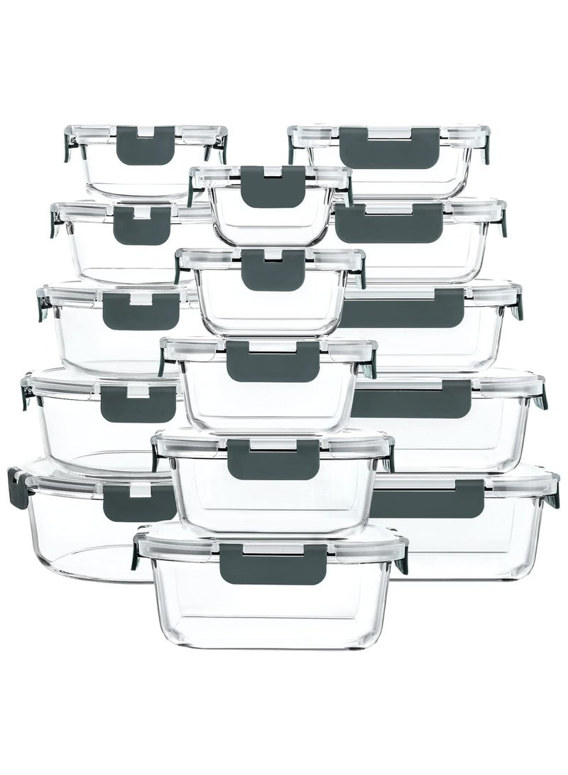 HOPHOP Premium 30-Piece Glass Food Storage Containers Set - Upgraded Snap Locking Lids  - Image 1