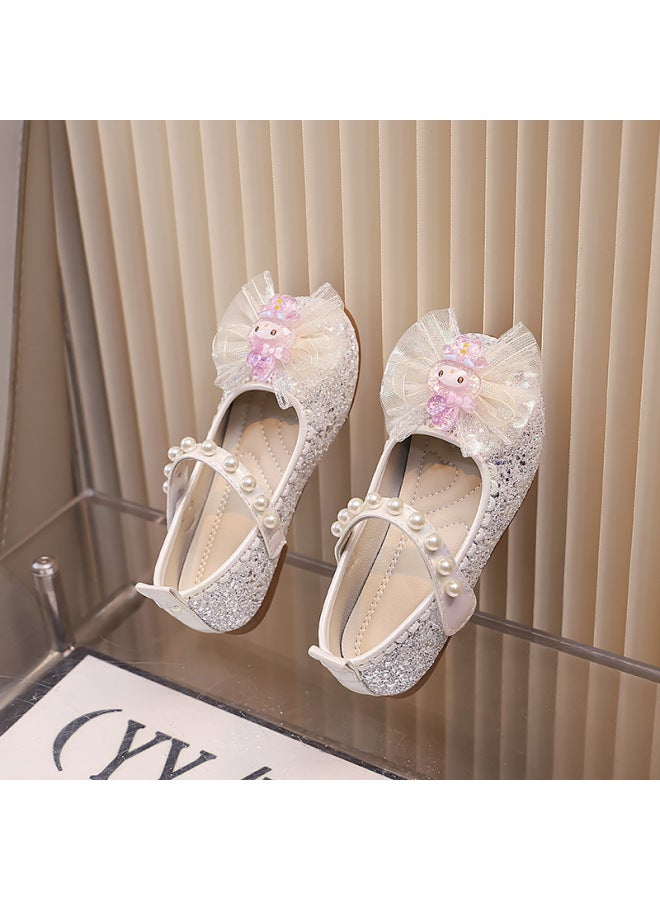 Girl's Leather Shoes Spring Style Little Girl Soft Sole Crystal Shoes Children's Pearl Dress Shoes School Style New Arrival