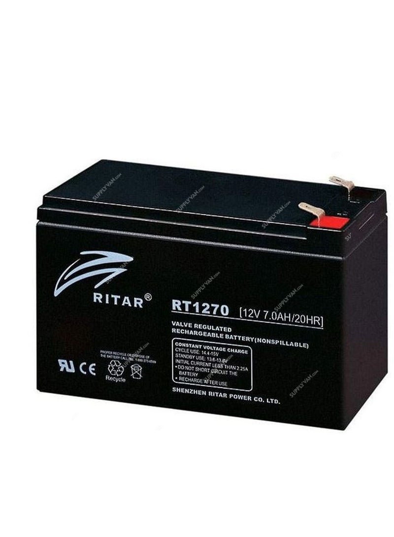 Ritar Lead Acid Battery, RT1270, 12V, 7 Ah - Image 1