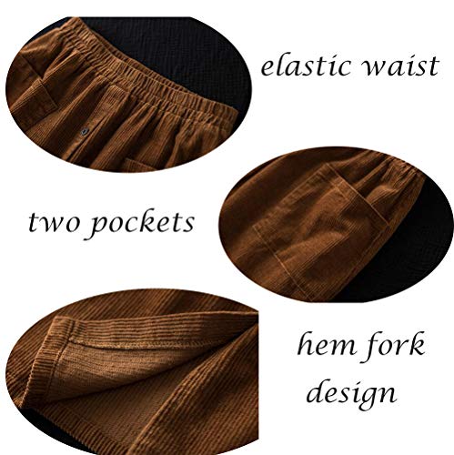 Minibee Women's Corduroy Midi Skirt Front Split Buttons Decoration A-Line Dress Brown M - Image 4