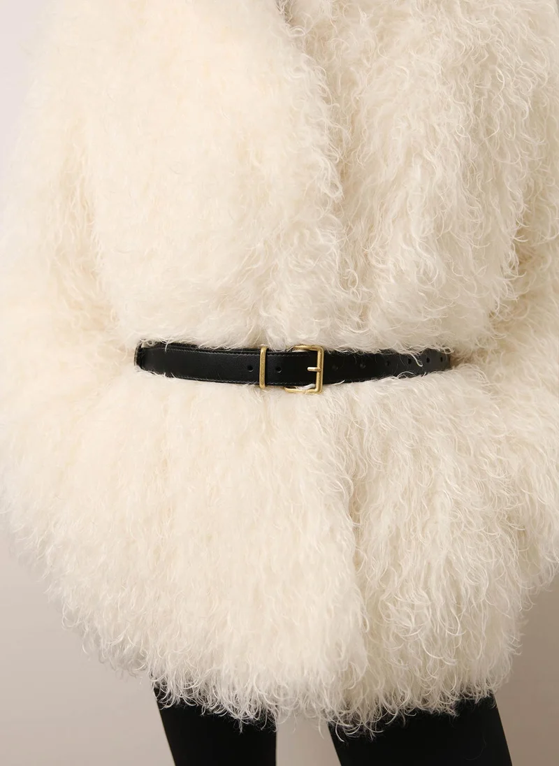 Leather belt with square buckle