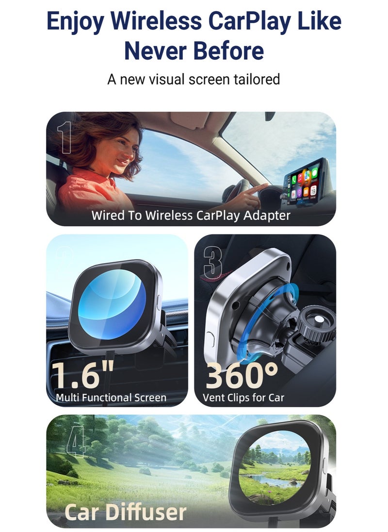 Ottocast - Wireless CarPlay Adapter with 1.6-Inch Screen, Wired to Wireless CarPlay Converter Compatible with Android & iOS, Multifunctional Display for Car Frame & Music Cover, Stable and Easy Connection, Fits 99% of Cars ﻿ ﻿ - Image 1