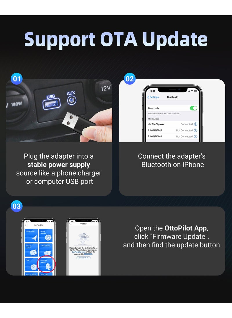 Ottocast - Wireless CarPlay Adapter with 1.6-Inch Screen, Wired to Wireless CarPlay Converter Compatible with Android & iOS, Multifunctional Display for Car Frame & Music Cover, Stable and Easy Connection, Fits 99% of Cars ﻿ ﻿ - Image 1
