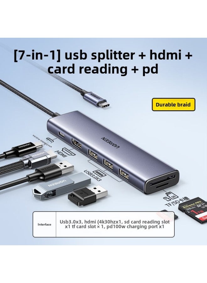 Green Union Type-C Extension Applicable To Apple MacBook Huawei Computer USB-C To HDMI/VGA 4K HD-Color:25041【7-in-1】usb3.0x3+hdmi+read  - Image 1