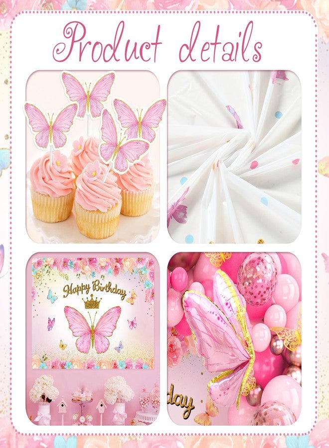FengRise Pink Balloon Arch Kit with Foil Butterfly Balloons, Happy Birthday Backdrop & Tablecloth Decorations for Girl's Party - 106 Supplies - Image 3