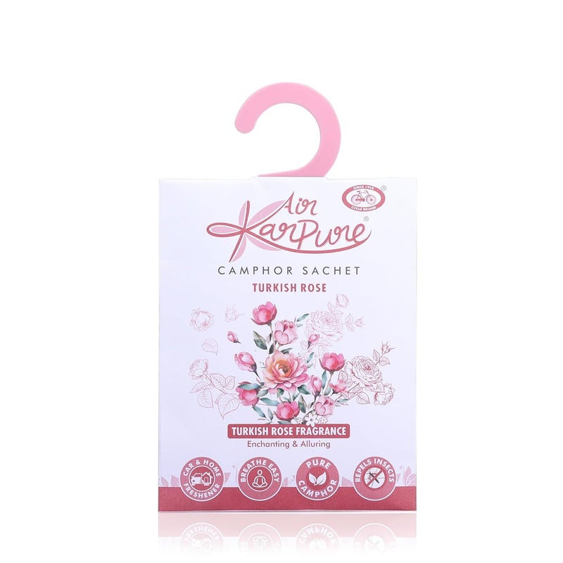 CYCLE Pure Karpure Camphor Sachet - Pack of 5 | Air Freshener for Wardrobe, Home, Office, Bathroom, Car| Turkish Rose, Night Queen, Thulsi, Floral Musk, Eucalyptus| Each Lasts up to 30 Days - Image 5
