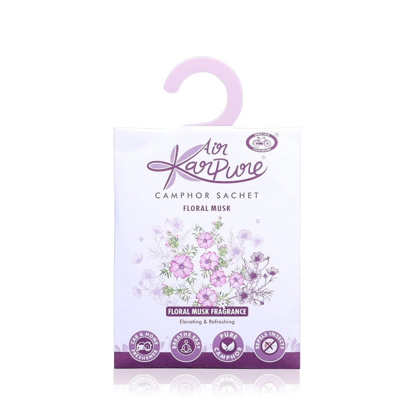 CYCLE Pure Karpure Camphor Sachet - Pack of 5 | Air Freshener for Wardrobe, Home, Office, Bathroom, Car| Turkish Rose, Night Queen, Thulsi, Floral Musk, Eucalyptus| Each Lasts up to 30 Days - Image 2