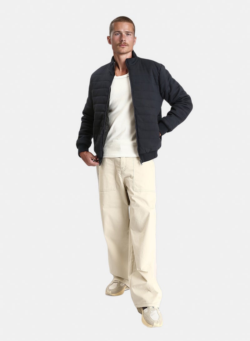 RAVIN Men Long Sleeves Bomber Jacket With Hem Dark Navy Blue - Image 4
