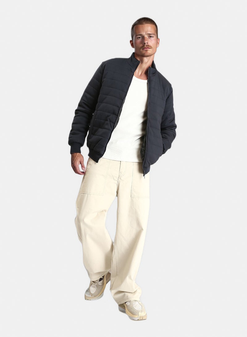 RAVIN Men Long Sleeves Bomber Jacket With Hem Dark Navy Blue - Image 5