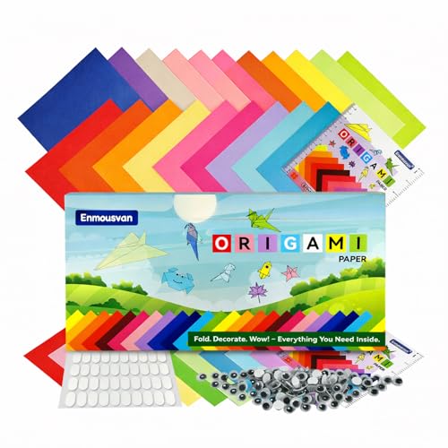 Enmousvan Origami Paper 6x6 Inch, Double Sided Color, 220 Sheets, 20 Fun & Distinct Colors, Child-Friendly, with DIY Accessory Kit for Hands-on Art and Craft Projects - Image 1