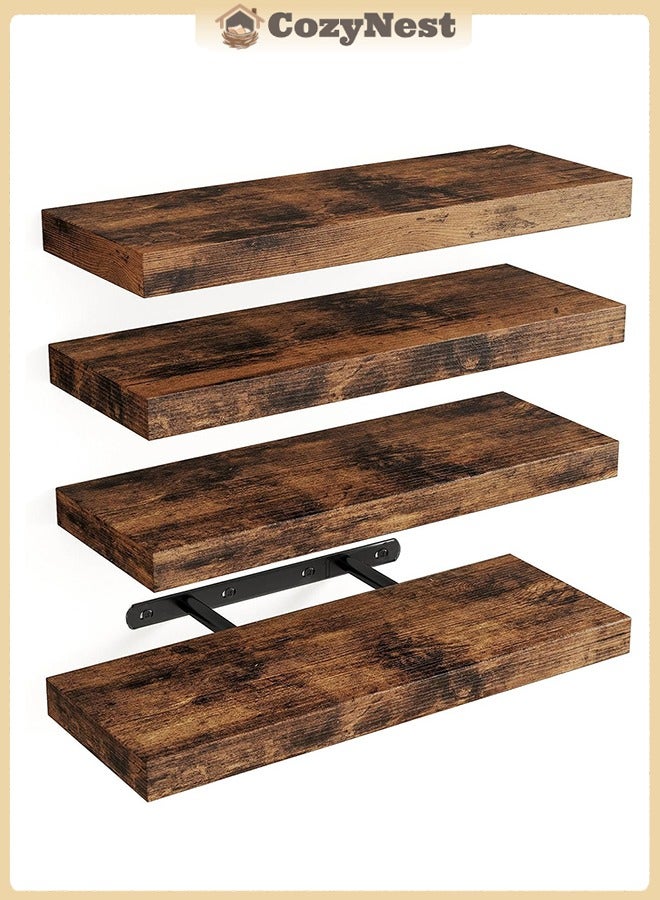 كوزينيست ٤ قطع رفوف حائط عائمة بلون البني الخشبي الطبيعي، رف تخزين جداري كبير وعميق وقوي مناسب لغرف النوم، الحمام، غرفة الغسيل، المطبخ، غرفة المعيشة وخزانة الملابس. - Image 1