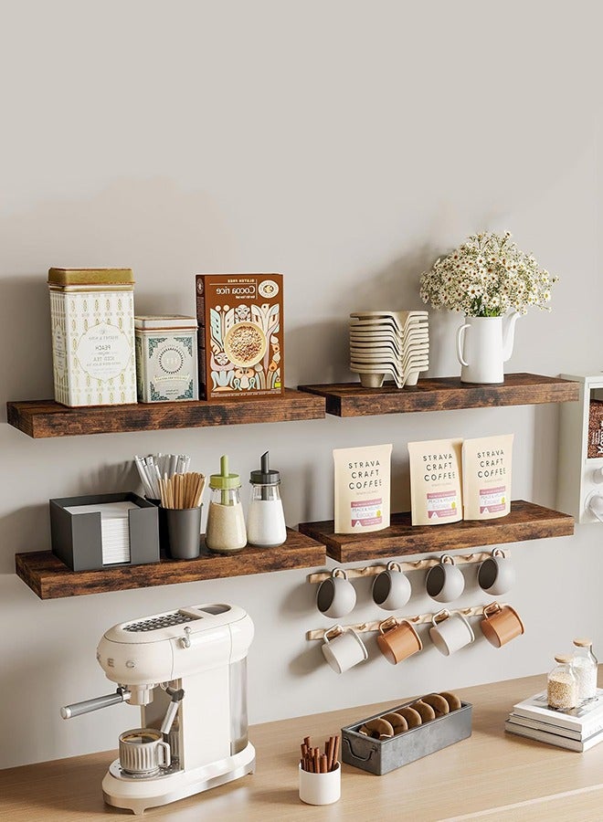 كوزينيست ٤ قطع رفوف حائط عائمة بلون البني الخشبي الطبيعي، رف تخزين جداري كبير وعميق وقوي مناسب لغرف النوم، الحمام، غرفة الغسيل، المطبخ، غرفة المعيشة وخزانة الملابس. - Image 2