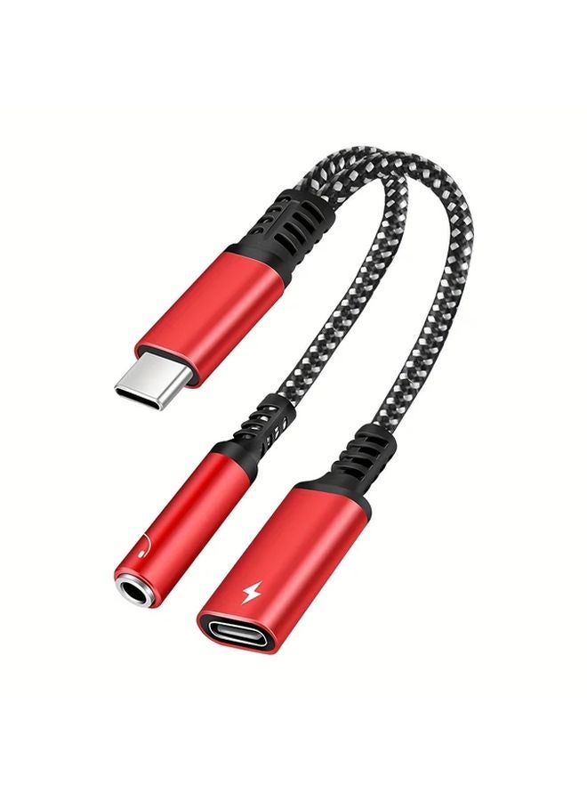 محول USB-C الأحمر إلى سماعة الرأس 3.5mm محول صوتي مساعد مع شاحن سريع لآيباد وشاومي - Image 1