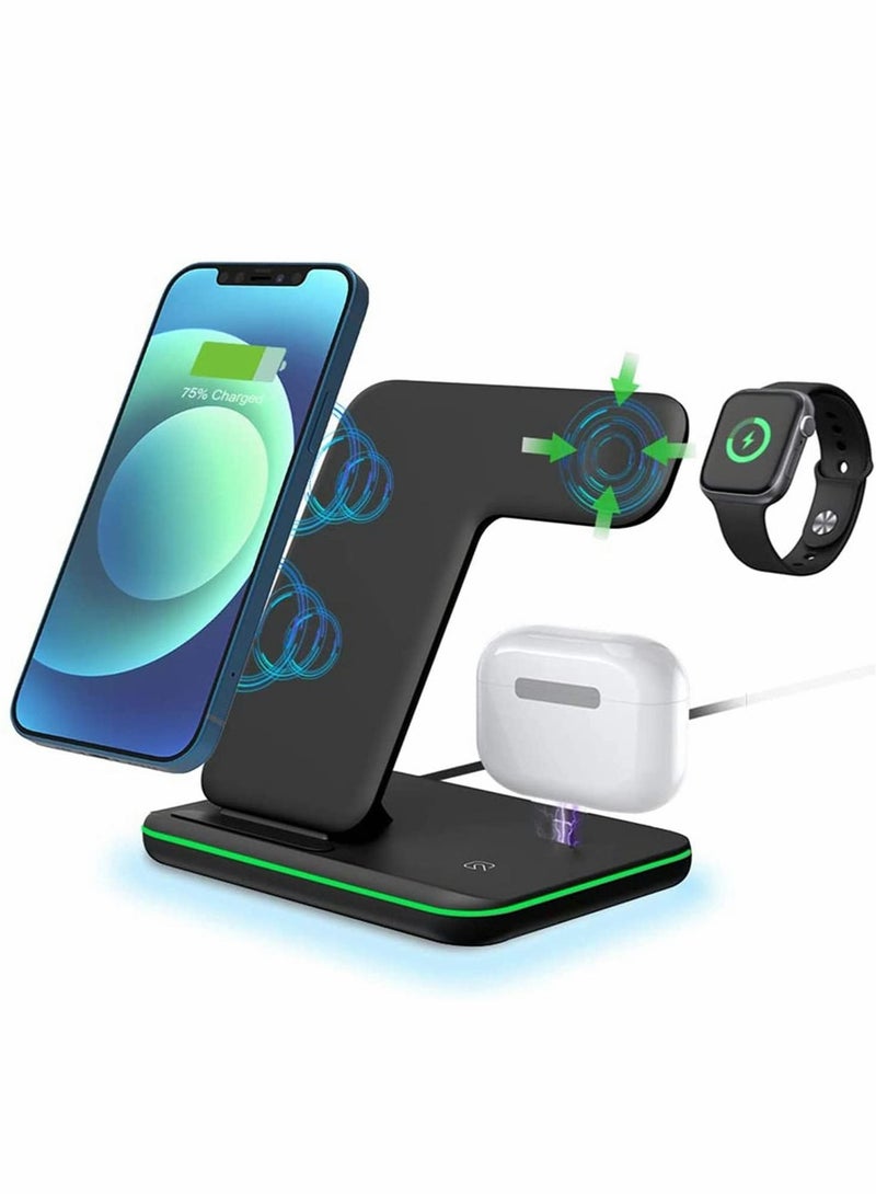 Captaintech 3 in 1 Universal 15W Qi Wireless Charger, Fast Charger Stand for IPhoneX Xs XsMax Xr 8 8Plus Quick Charge 3.0 Fast Charger Dock Stand for IWatch 1 2 3 4 - Image 1
