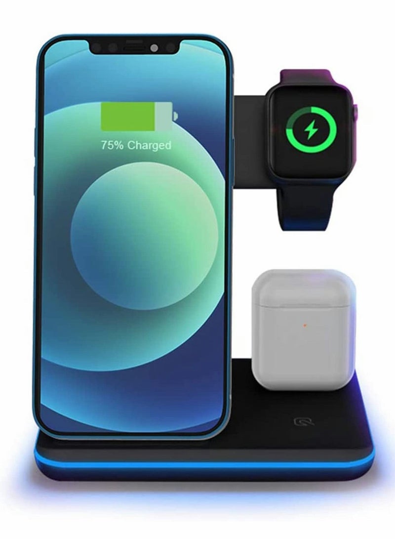 Captaintech 3 in 1 Universal 15W Qi Wireless Charger, Fast Charger Stand for IPhoneX Xs XsMax Xr 8 8Plus Quick Charge 3.0 Fast Charger Dock Stand for IWatch 1 2 3 4 - Image 2