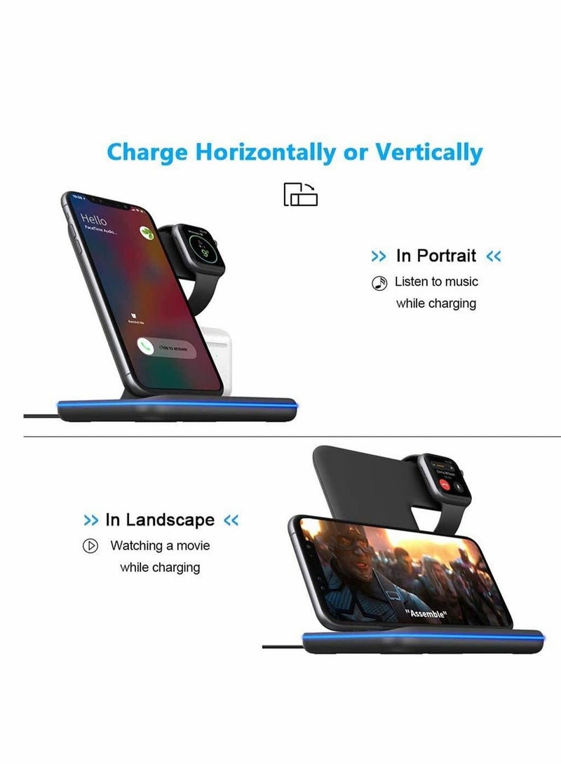 Captaintech 3 in 1 Universal 15W Qi Wireless Charger, Fast Charger Stand for IPhoneX Xs XsMax Xr 8 8Plus Quick Charge 3.0 Fast Charger Dock Stand for IWatch 1 2 3 4 - Image 4