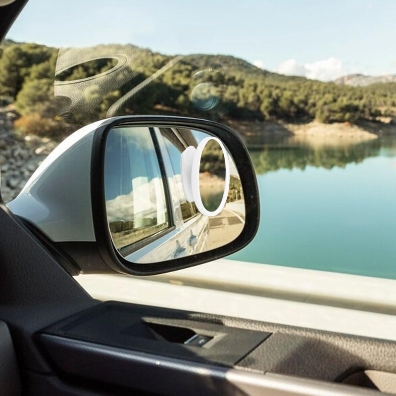 White Frame Convex Blind Spot Mirror Adhesive Mount for Truck SUV Enhanced Safety Driving - Image 5