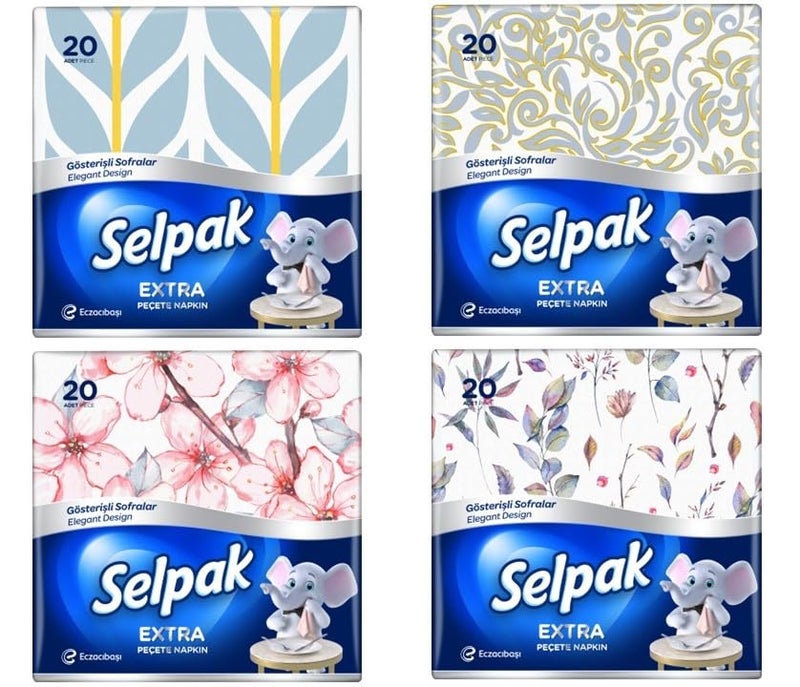 Selpak Extra Printed Napkins 3ply 20s Combo Pack of 4 Assorted Prints - Image 1