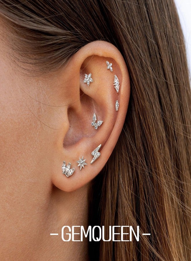 GEMQUEEN G23 Implant Grade Titanium Flat Back Earrings 5A CZ Studs: 14K Gold Hypoallergenic 3 Pcs 18G Internally Threaded Tragus Cartilage Conch Helix Piercing Jewelry for Sensitive Ears Women Men - Image 5