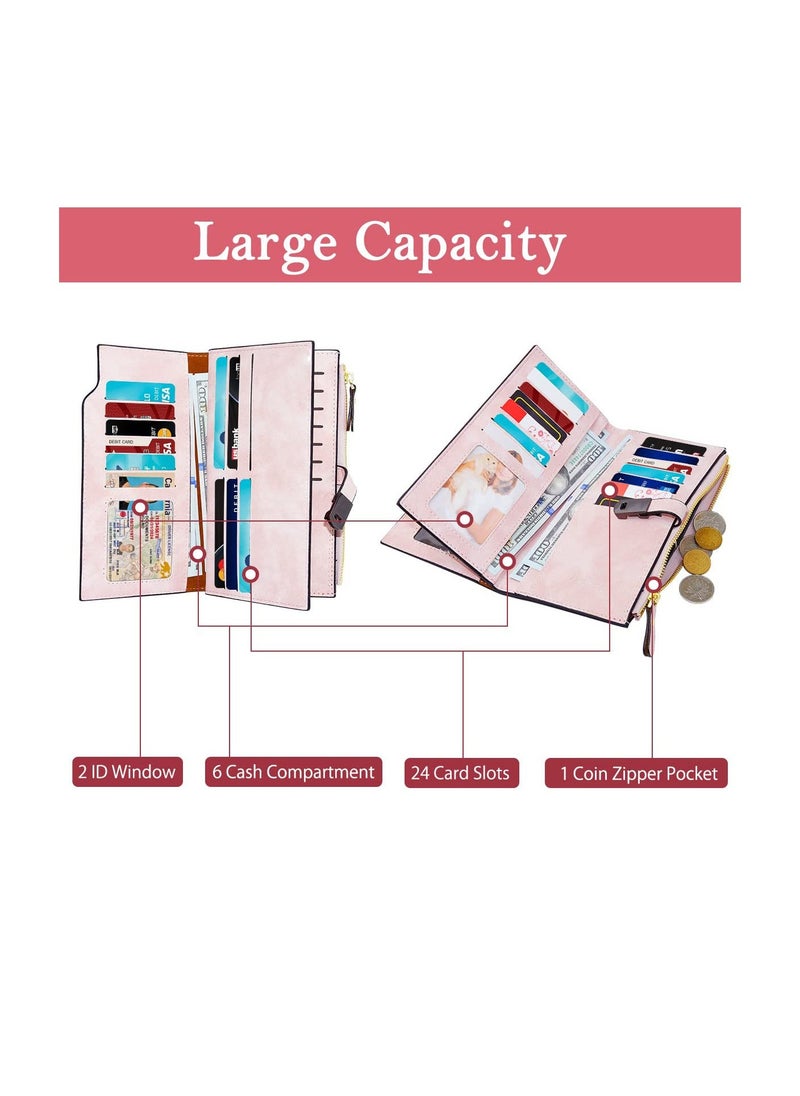 Women's Purse, PU Leather Wallets Women's Small, with Pocket Purse Wallet, Women's Short Soft and Comfortable Purse Card Holder with 16 Card Slots, Pink, for Party, Shopping, Travel(1 Pack) - Image 3