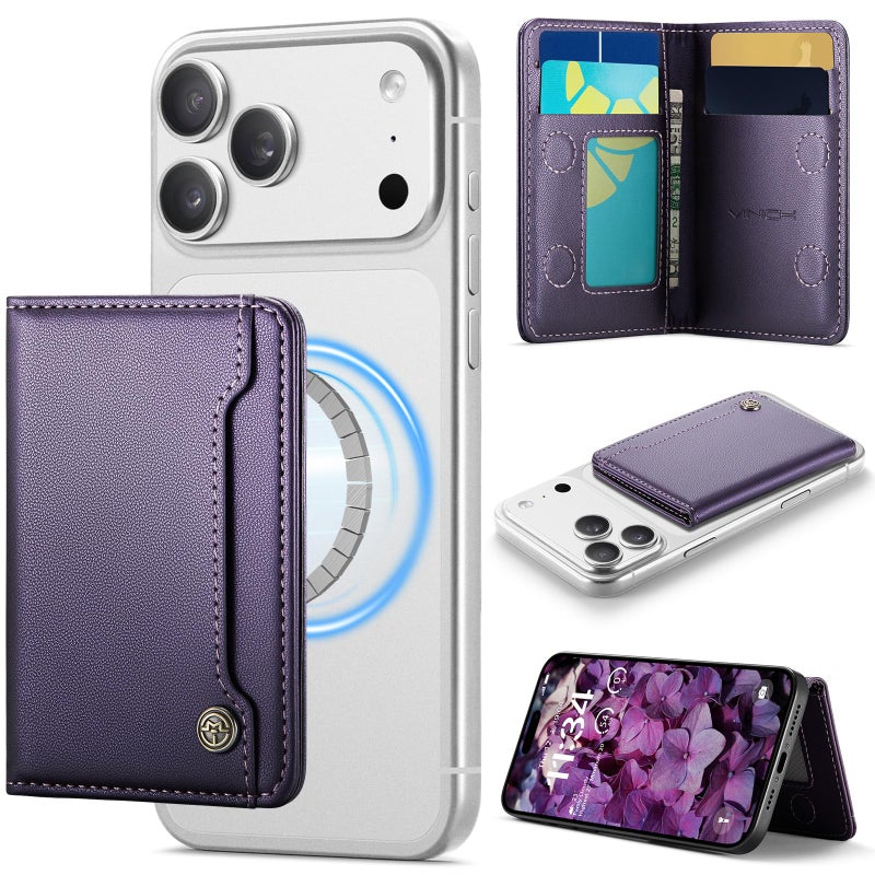 Vinich for MagSafe Wallet Magnetic RFID Blocking Card Holder Compatible with MagSafe Phones and Cases, Strong Magnet Minimalist Phone Wallet for iPhone 17/16/15/14/13/12/ Pro/Max/Plus, Purple - Image 1