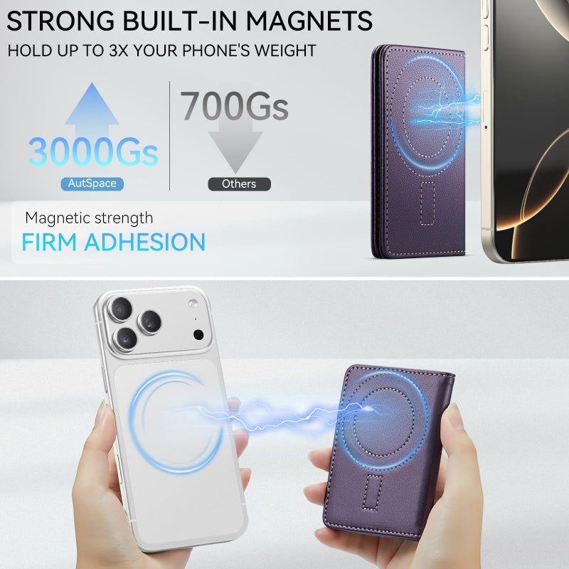 Vinich for MagSafe Wallet Magnetic RFID Blocking Card Holder Compatible with MagSafe Phones and Cases, Strong Magnet Minimalist Phone Wallet for iPhone 17/16/15/14/13/12/ Pro/Max/Plus, Purple - Image 2