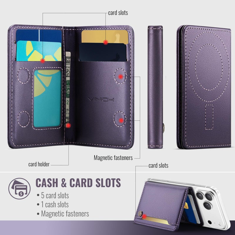Vinich for MagSafe Wallet Magnetic RFID Blocking Card Holder Compatible with MagSafe Phones and Cases, Strong Magnet Minimalist Phone Wallet for iPhone 17/16/15/14/13/12/ Pro/Max/Plus, Purple - Image 5